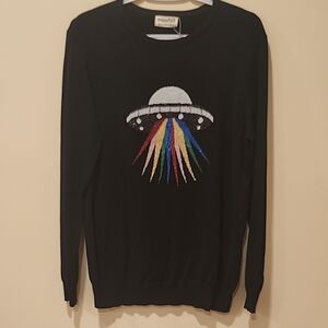 Sugarhill Brighton Black Crewneck Sweater with Colorful UFO Design